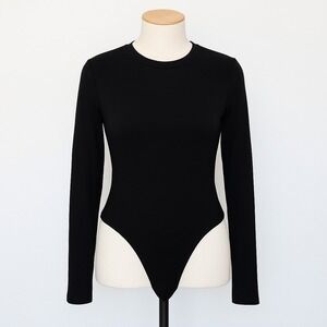 Cider‎ Womens Bodysuit Size L Black Long Sleeve Stretch Basic Minimalist Casual